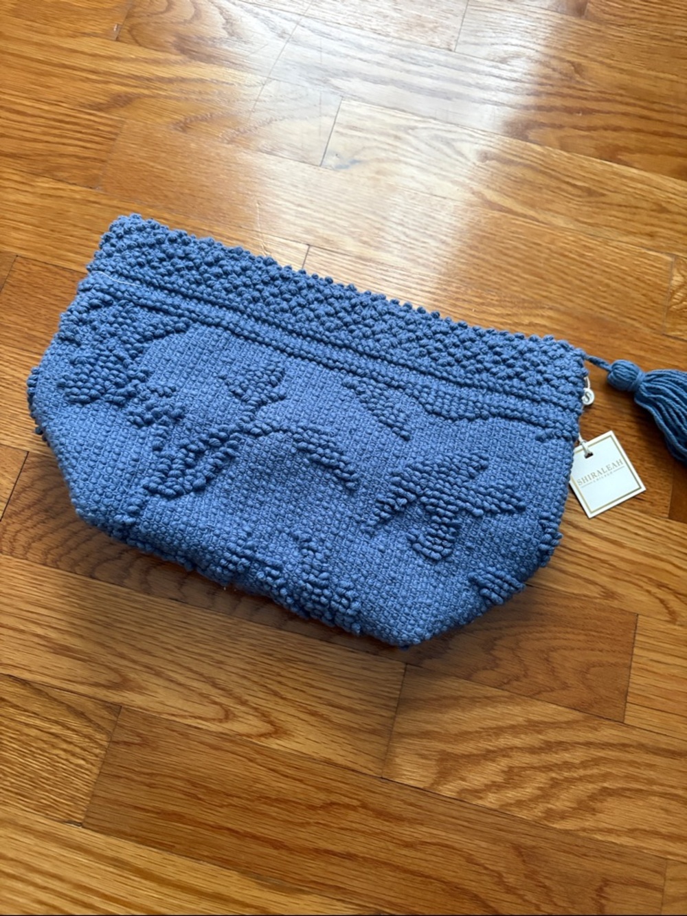 Blue Knit Tassel Clutch
